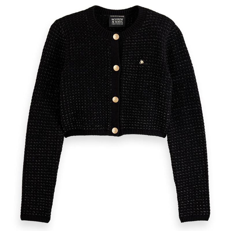 Scotch & Soda Metallic Tweed Stitch Cropped Cardigan image number 0